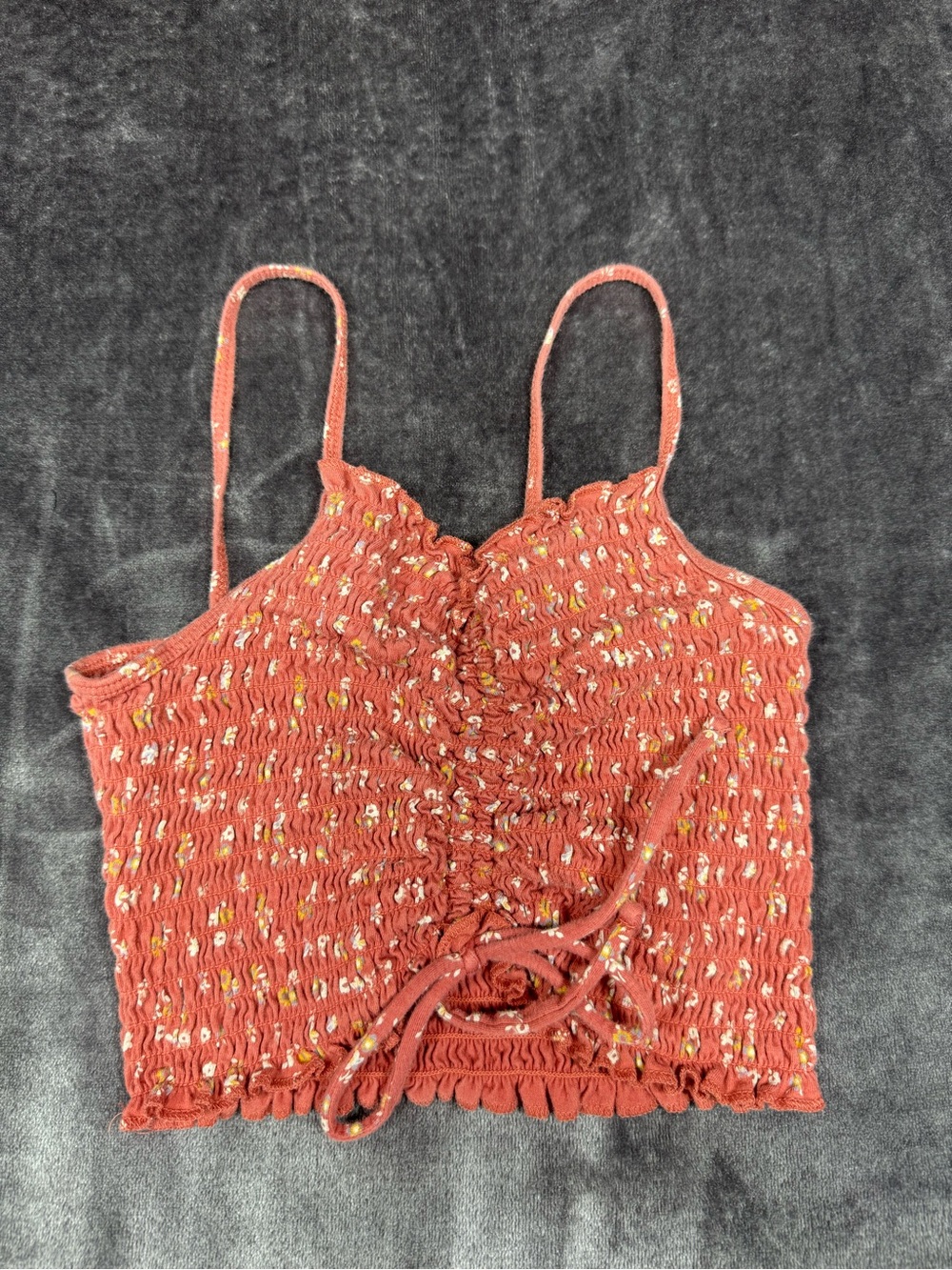 Aeropostale floral smocked lace up cami